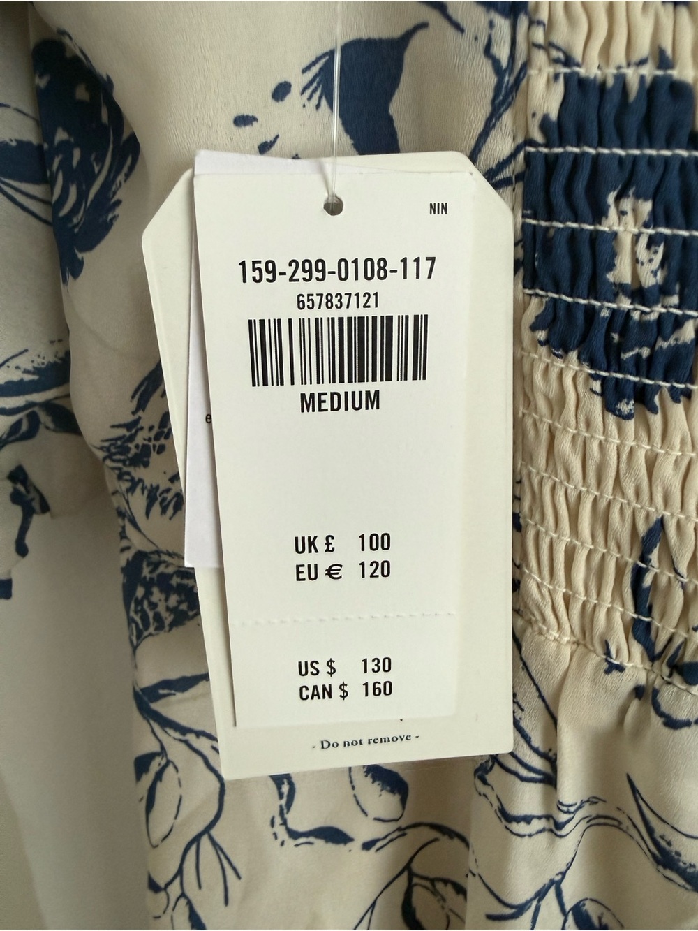 Abercrombie & Fitch Cream Midi Dress with Blue Floral Print - Picture 4 of 4